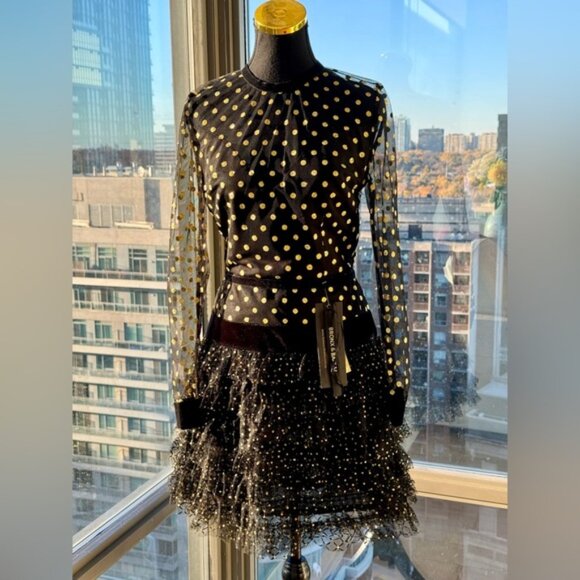 🆕 BRONX & BANCO 🧿 NWT Suns Mesh & Velvet Fit & Flare Mini Dress - Sz S - US 4 - Picture 10 of 16